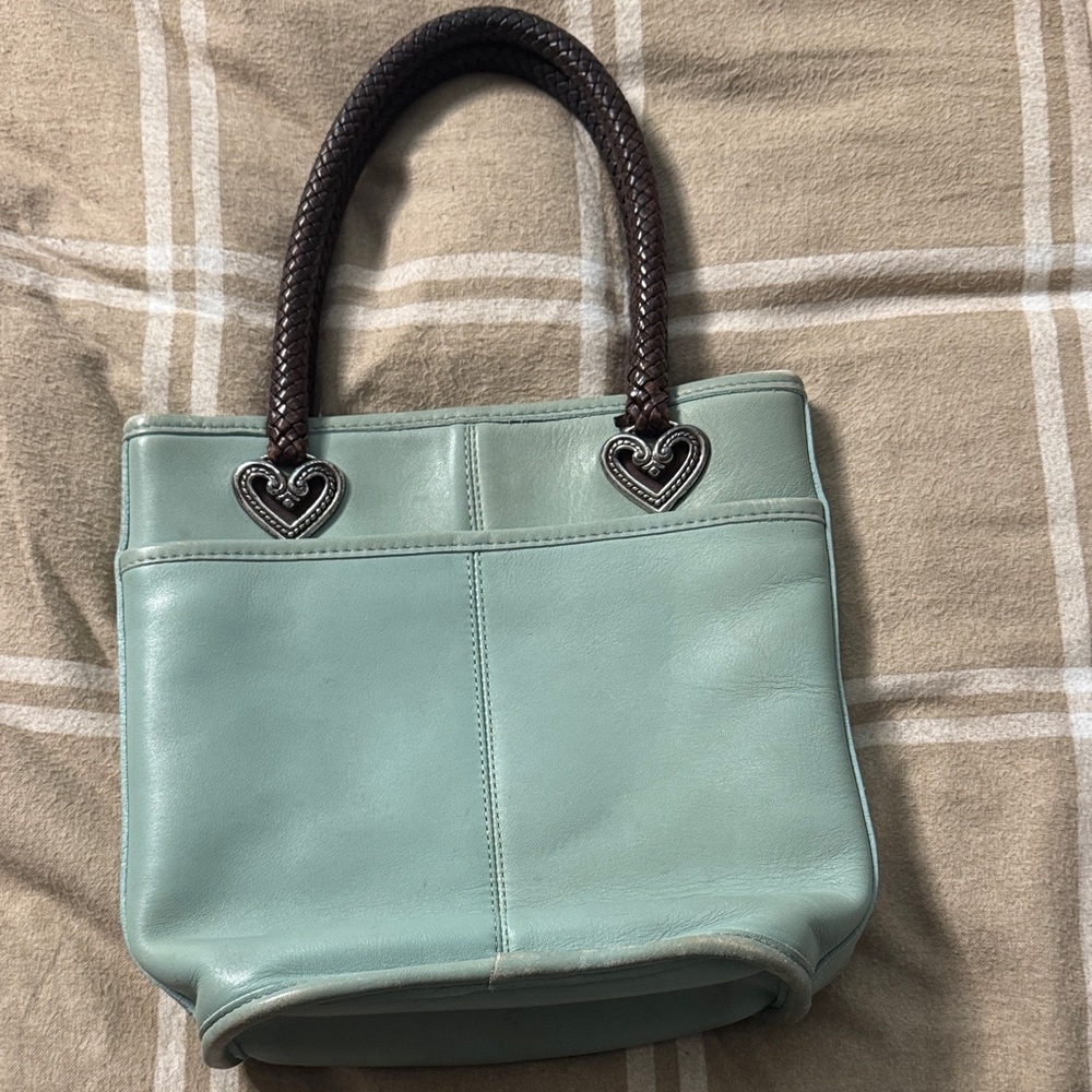 Brighton Mint Green Leather Shoulder Bag with Brown Braided Handles